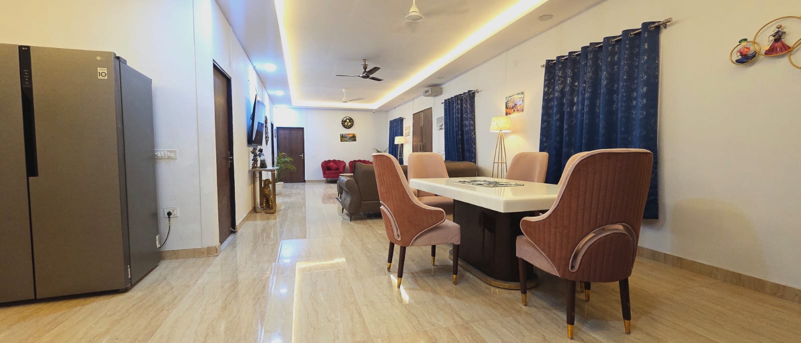 Elegant dining hall with marble table